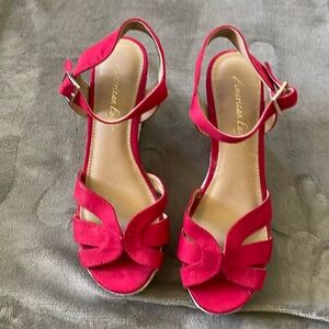 Never worn red wedge sandals